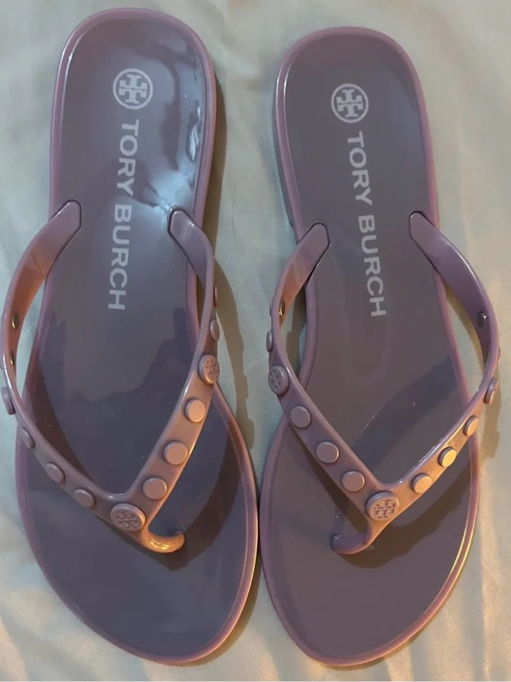 Tory Burch Purple Logo Jelly Flip Flops